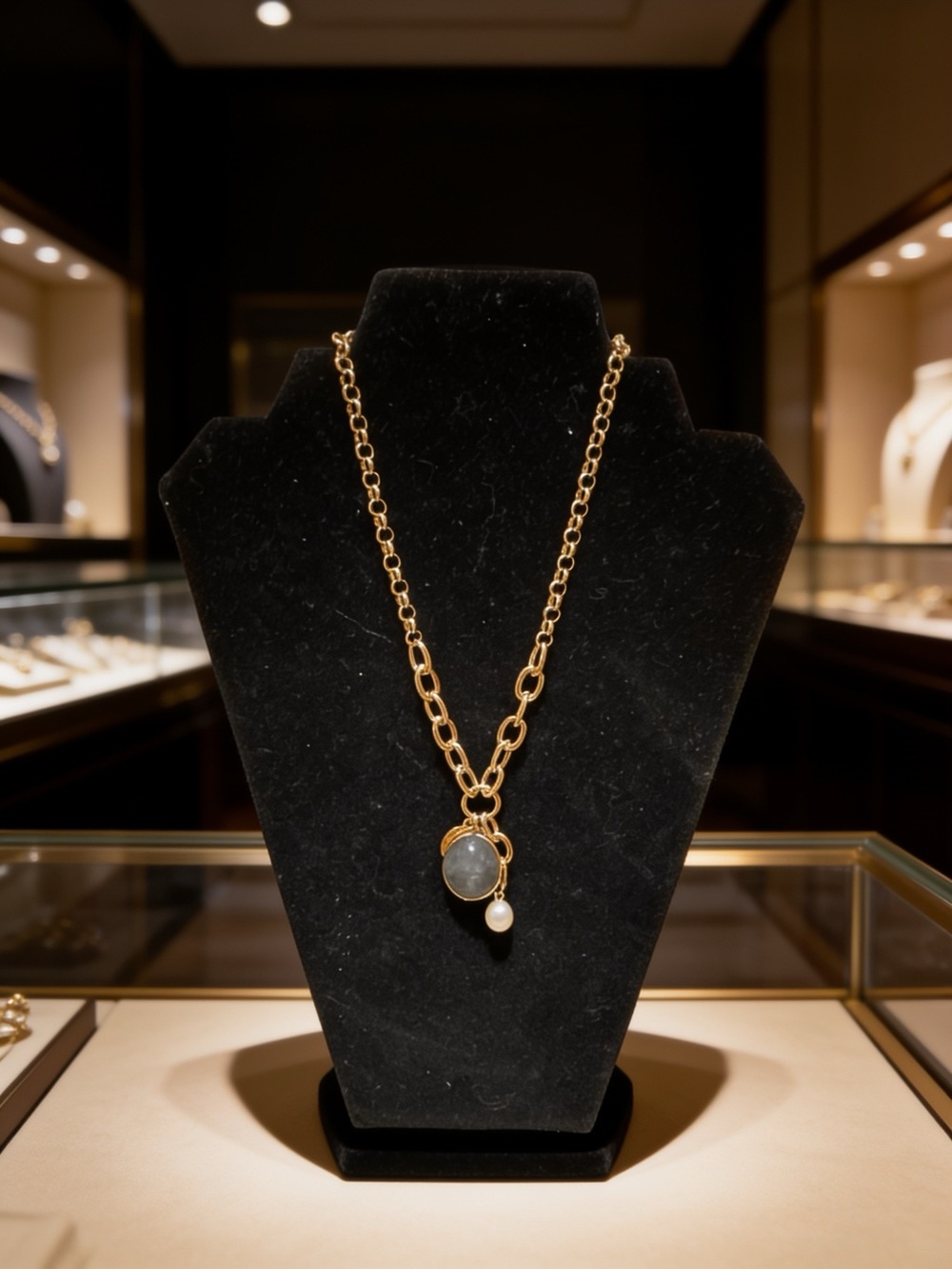 Altar'd State Gold Chain Necklace with Gray Stone and Pearl